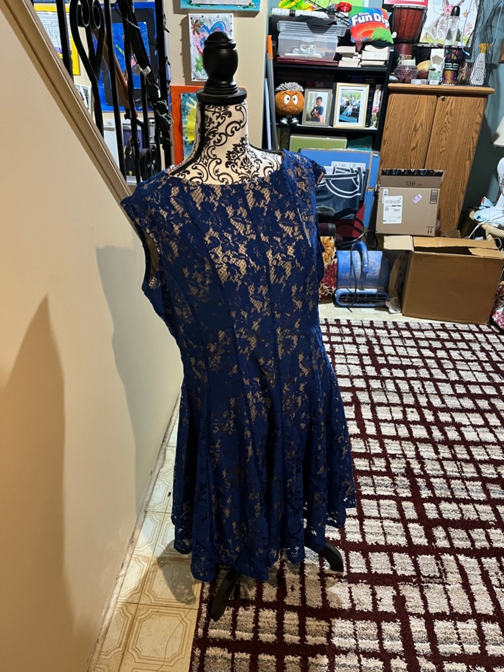 Danny & Nicole Navy Lace Midi Fit-and-Flare Dress - Picture 6 of 8